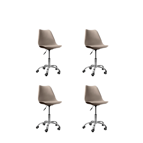 Cadeira Office Base Cromada Oficial com Rodízio Giratória Saarinen - Bege - 4