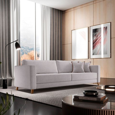 Sofá com Chaise 3 Lugares Linho Cinza Milão 190cm