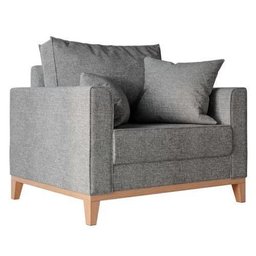 Poltrona Beny Pés e Base em Madeira Linho Cinza - 1