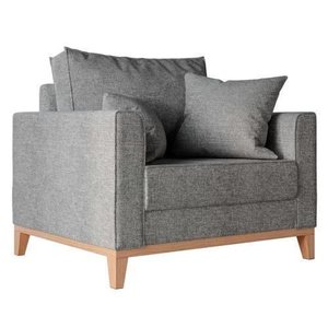 Poltrona Beny Pés e Base em Madeira Linho Cinza