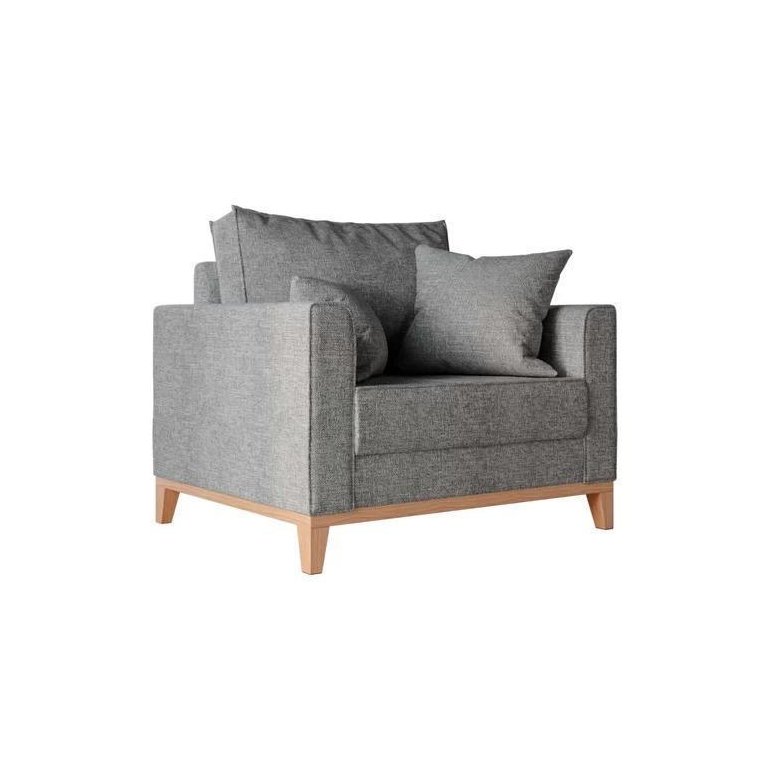 Poltrona Beny Pés e Base em Madeira Linho Cinza Poltrona Beny Pés e Base em Madeira Linho Cinza