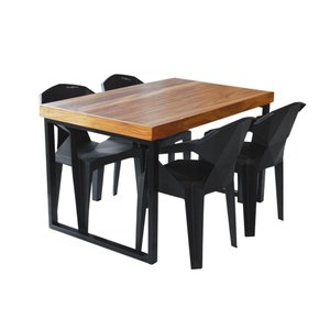 Conjunto Mesa Industrial Bernardo 1,50 Ferragem Preta com 4 Cadeiras New Alegra Preta