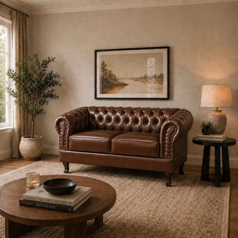 Namoradeira Chesterfield Duque 2 Lugares em Corano Chocolate