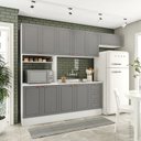 Ver imagem 1 de Cozinha Pérola com Rodapé 4 Peças Paneleiro/Torre Quente Aéreo 3 Portas Balcão 120 e Basculante Yescasa Cinza/Branco