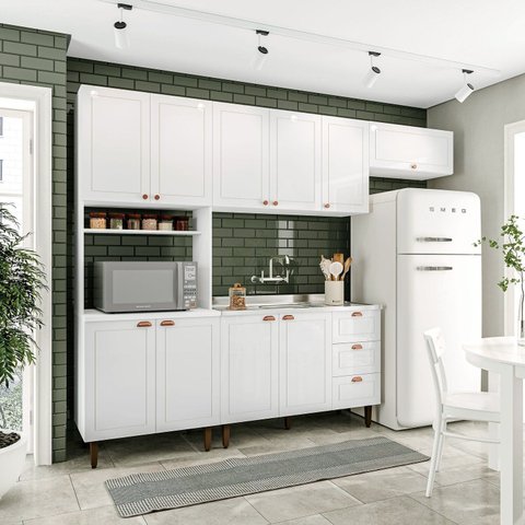 Cozinha Pérola com 4 Peças Paneleiro/Torre Quente Aéreo 3 Portas Balcão 120 e Basculante Yescasa Branco