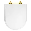 Ver imagem 1 de Tampa de Vaso Meridian Branco para bacia Roca Com Ferragem Dourada