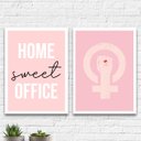 Ver imagem 1 de Kit 2 Quadros Home Office Feminino 33x24cm - com vidro:Madeira branca