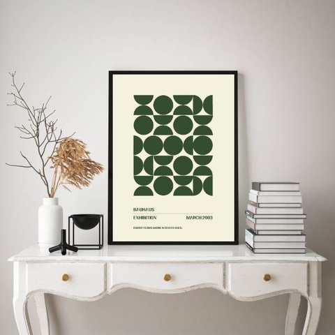 Quadro Bauhaus Arte Verde Escuro 24x18cm - com Vidro:moldura Preta