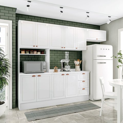 Cozinha Pérola Comtampo Rodapé 4 Peças Paneleiro/torre Quente Aéreo 3 Portas Balcão 120 e Basculante Yescasa