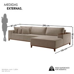 Sofá Grécia com Chaise Bouclê 2,90M - 4