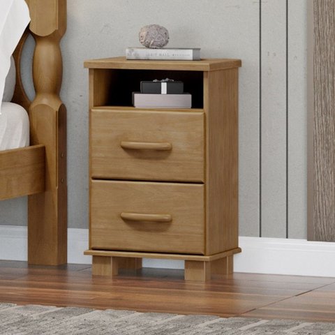 Mesa de Cabeceira 2 Gavetas e Nicho 100% Madeira Maciça Linha Ouro Marrom