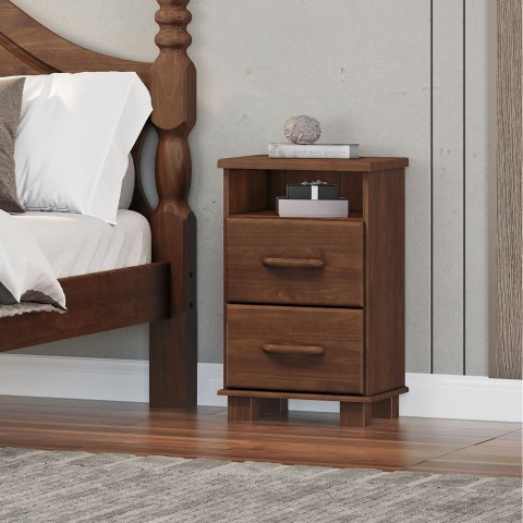 Mesa de Cabeceira 2 Gavetas e Nicho 100% Madeira Maciça Linha Ouro Marrom