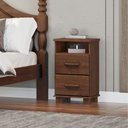 Ver imagem 1 de Mesa de Cabeceira 2 Gavetas e Nicho 100% Madeira Maciça Linha Ouro Marrom