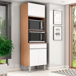 Armario Paneleiro Torre Quente Andreia Amendoa com Branco Ajl Móveis:amendoa com Branco - 3