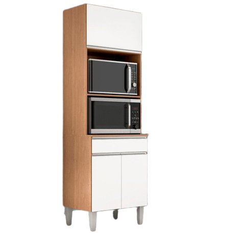 Armario Paneleiro Torre Quente Andreia Amendoa com Branco Ajl Móveis:amendoa com Branco