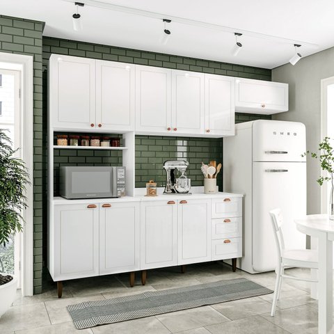 Cozinha Completa Modulada 280cm com Tampo 4 Peças Pérola Yescasa
