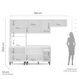 Cozinha Completa 280cm com Tampo 4 Peças Pérola Yescasa - 3
