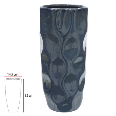 Vaso Cerâmica 32cm Azul Flor Arte