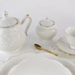 Jogo Para Chá Em Porcelana Com Filete Dourado (14 Peças) - 2