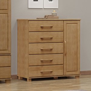 Cômoda 5 Gavetas 1 Porta 100% Madeira Maciça Linha Ouro