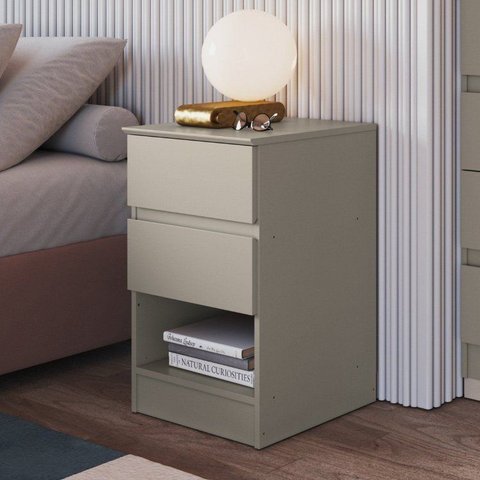 Mesa Cabeceira 2 Gavetas Aurora 42,5cm x 65,5cm x 38,8cm Cinza
