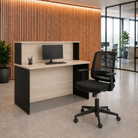 Balcão de Atendimento para Loja e Recepção Comercial 120x60cm + Cadeira de Escritório Ergonômica