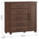 Ver imagem 4 de Cômoda para Quarto 5 Gavetas e 1 Porta Madeira Maciça Ouro Marrom/Café