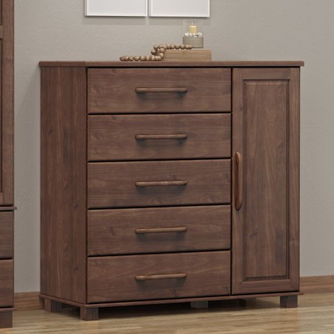 Cômoda para Quarto 5 Gavetas e 1 Porta Madeira Maciça Ouro Marrom/Café