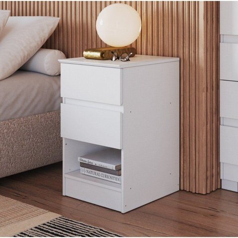 Mesa Cabeceira 2 Gavetas Aurora 65,5cm x 42,5cm 38,8cm Branco