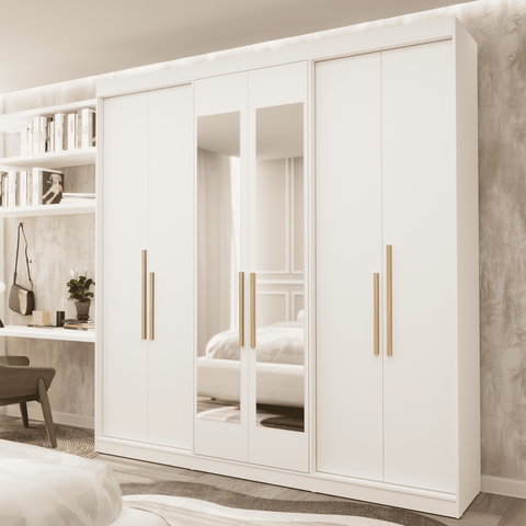 Guarda Roupa Casal 6 Portas Lugano com Espelho Branco