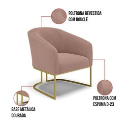 Poltrona Decorativa Industrial Dourado Stella Bouclê D03 Rose - 6 Poltrona Decorativa Industrial Dourado Stella Bouclê D03 Rose - 6