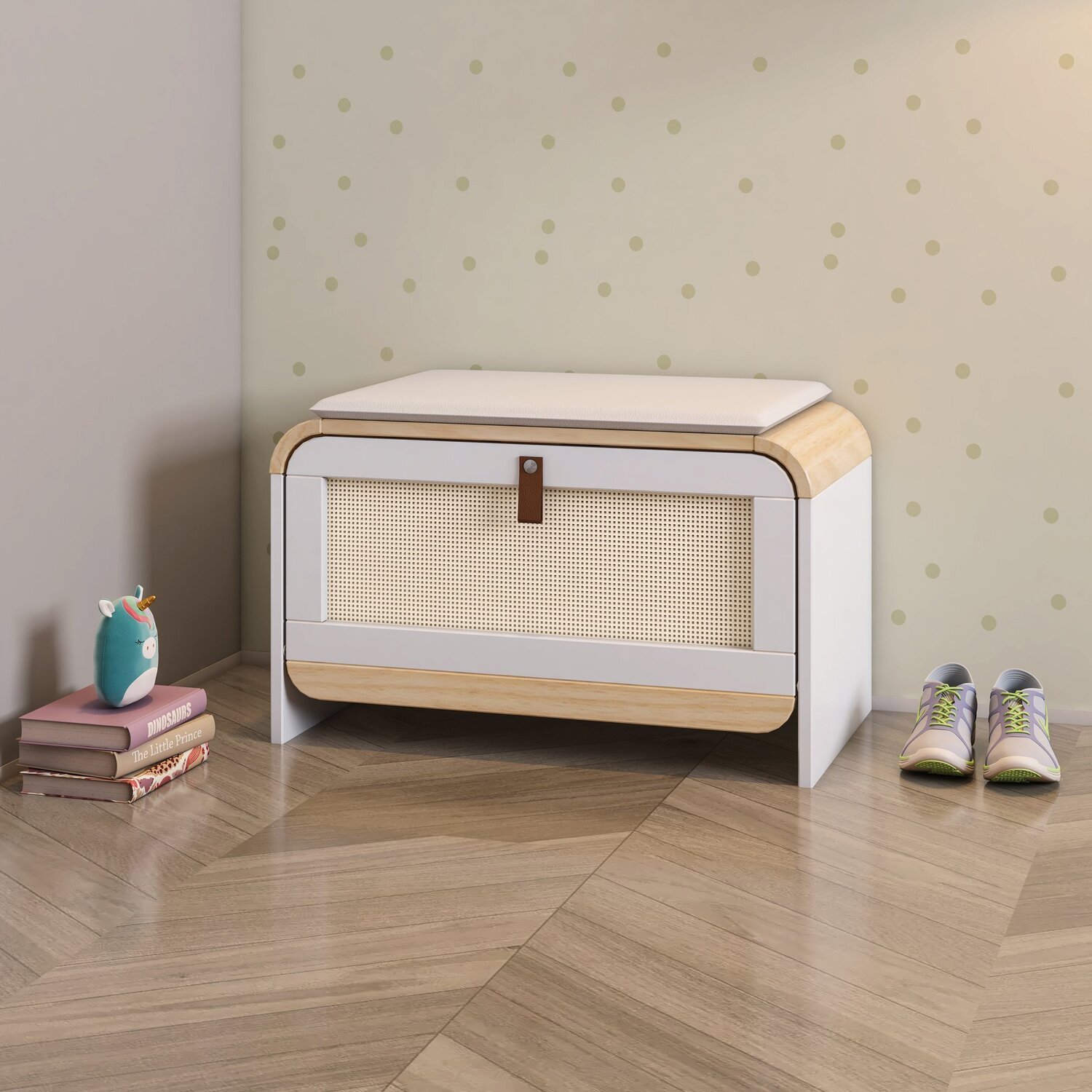 Sapateira Infantil Wave com Assento Estofado e 1 Porta com Rattan Casatema