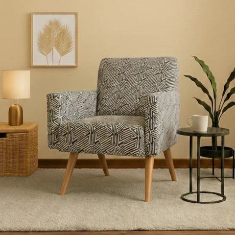 Poltrona Cadeira Suede Pé Palito Confortável Multicolorido Geométrico