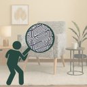 Ver imagem 2 de Poltrona Cadeira Suede Pé Palito Confortável Multicolorido Geométrico
