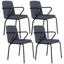 Ver imagem 1 de Kit 04 Cadeiras Estofada para Sala de Jantar com Braço Loft Preto C01 Bouclê Nuvem - Lyam Decor