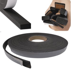 Espuma Fita Adesiva EVA | Borracha Vedação | e=4mmX10 Mts | Preta:17mm