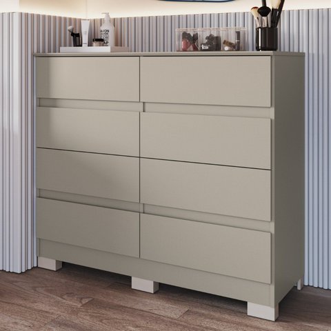 Cômoda para Quarto 8 Gavetas Lara Cinza/Níquel