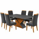 Ver imagem 2 de Conjunto Sala de Jantar 6 Lugares Retangular Tampo de Vidro/MDF Eleganza