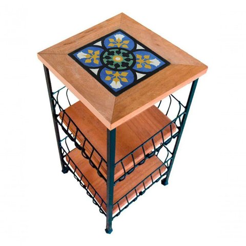 Fruteira de Ferro e Madeira Ladrilho Hidráulico Artesanal Ladrilho S03