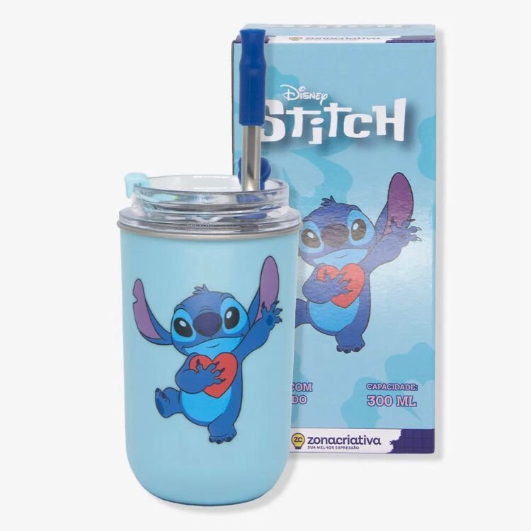 Copo Neo com Canudo 300ml Stitch Namorados - Disney Zonacriativa Copo Termico - 3