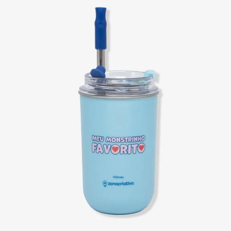 Copo Neo com Canudo 300ml Stitch Namorados - Disney Zonacriativa Copo Termico - 2