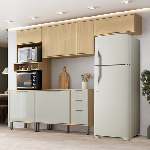 Cozinha Modulada Glória 5 Peças com Aéreo 1200 3 Portas, Tampo e Torre 2 Fornos