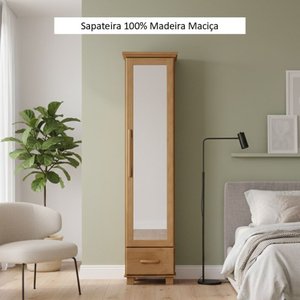 Sapateira 1 Gaveta 1 Porta com Espelho 100% Madeira Maciça Linha Ouro