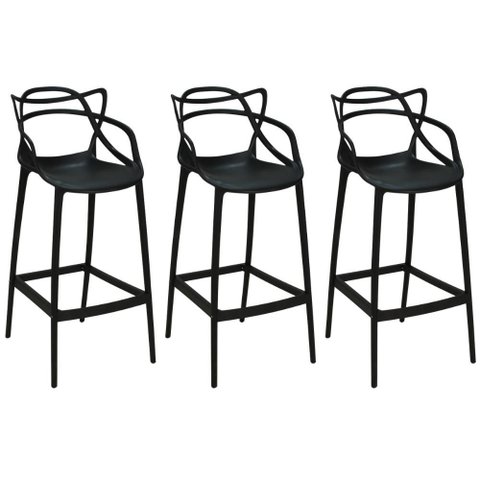 Kit 3 Banqueta Alta Allegra com Encosto Design Cozinha/bancada - Preto