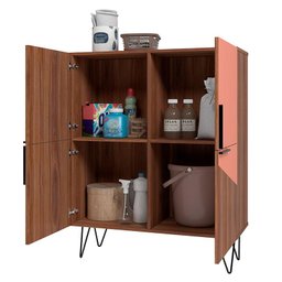 Armário para Lavanderia com 4 Portas e 4 Nichos Bs 262 - Brv Móveis - Castanho / Ades Coral / - 2