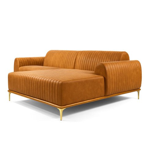 Sofá com Chaise Lado Direito 230cm Cocie Courino Caramelo - Sallar Home