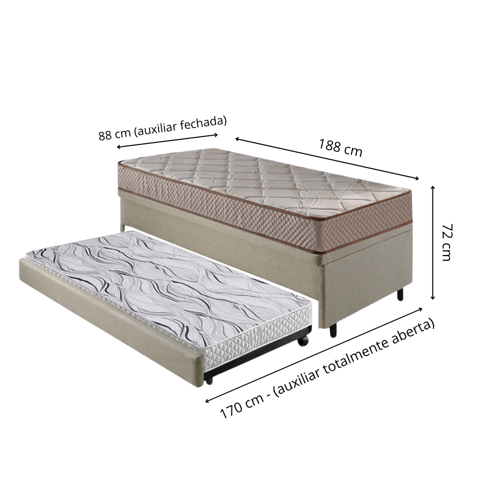 Bicama Box Baú Solteiro Linho Bege 88x188 com Colchão Espuma Supreme Malha D33 Gazin - 2