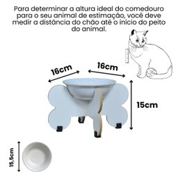 Comedouro Elevado Gato Cachorro Pet Mdf Modelo Osso:15cm/porcelana - 2