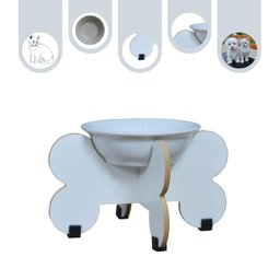 Comedouro Elevado Gato Cachorro Pet Mdf Modelo Osso:15cm/porcelana - 1