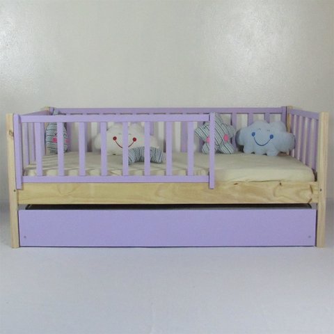 Bicama Infantil Solteirão Base Colorida Madeira Maciça Pinus Grade Vertical